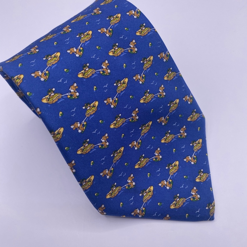 Salvatore Ferragamo Blue and Yellow Duck Pattern Tie Small Stain See Pics